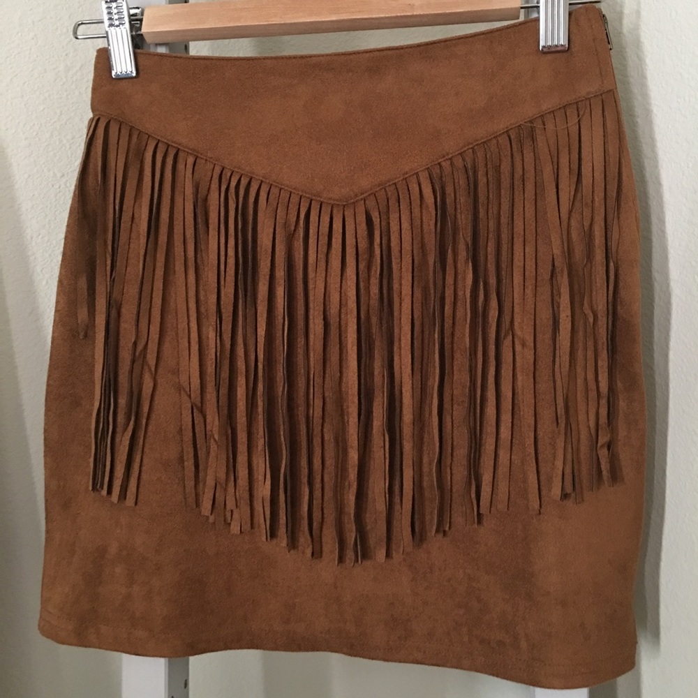 Joe & Elle Brown Faux Suede Fringe Skirt XS *N/WT*